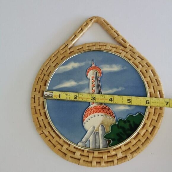 Oriental Pearl Tower Shanghai Art - Ceramic on Wicker China Souvenir - Picture 9 of 9